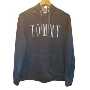 Tommy Hilfiger 1985  Logo Hoodie Men Sz M Black Pullover‎ Pocket